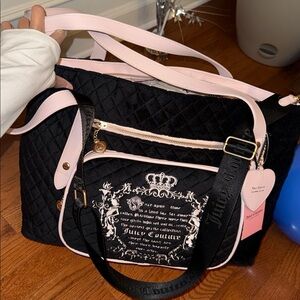 Juicy Couture Black and Light Pink Quilted Tote
